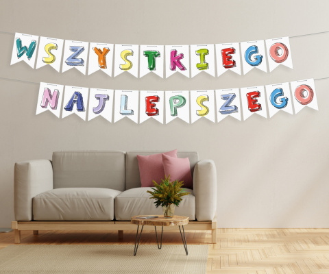 Napis / Girlanda / Litery - URODZINY - Wszystkiego najlepszego - 22 karty A5